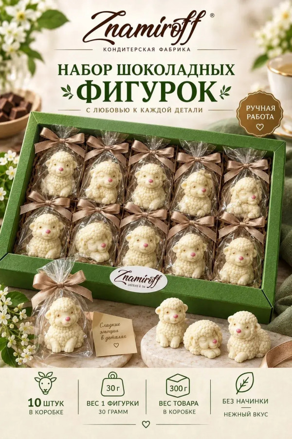 №1 Фигурный шоколад набор Овечки из белого шоколада(10шт по 30г) в Белогорске