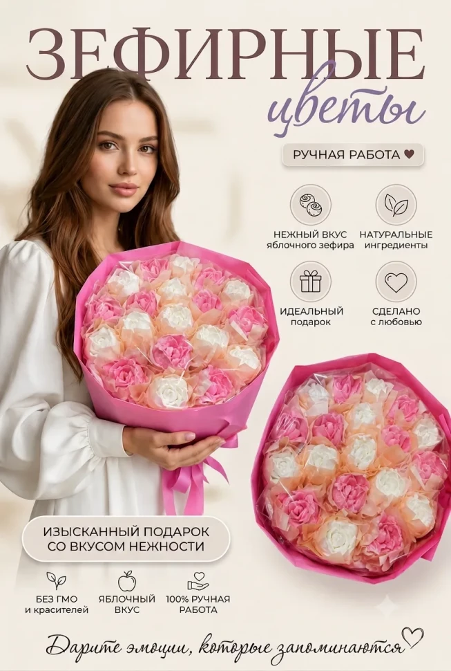 Букет Зефирный Размер XL бело-розовый,350г в Белогорске