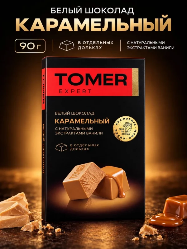 №1 Фабрика Томер  Белый шоколад КАРАМЕЛЬНЫЙ, 90г  в Белогорске
